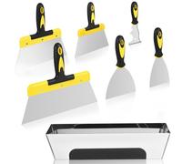 Drywall Hand Tool Kit - 7 Pieces Wallpaper Scraper Tool Set, Including 3" 4" 5" 8" 10" 12" Stainless Steel Paint Scraper Tools, and 12.5" Mud Pan with Ergonomic Grip, Plastering Tools Set