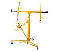 Drywall Lift, 16FT Panel Hoist with Built-in Winch & Brake, Adjustable Rolling Jack for Ceiling & Wall Installation, Sturdy Welded Steel, 150 lbs Load Capacity (Yellow)