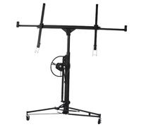 Drywall Lift, 16FT Panel Hoist with Built-in Winch & Brake, Adjustable Rolling Jack for Ceiling & Wall Installation, Sturdy Welded Steel, 150 lbs Load Capacity (Black)