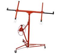 Drywall Lift, 16FT Panel Hoist with Built-in Winch & Brake, Adjustable Rolling Jack for Ceiling & Wall Installation, Sturdy Welded Steel, 150 lbs Load Capacity (Red)