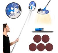 Drywall Pole Sander 120cm Long Reach Extension, 360° Rotation Swivel Head with Built-in LED Light, Hand Radial Sander Kit with 5 Sanding Sheets for Walls Ceilings Plasterboard DIY