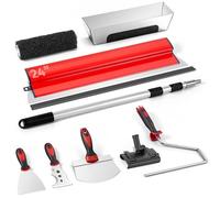 Drywall Skimming Blade Set 60cm Stainless Steel Blade with Aluminum Extension Pole, Mud Pan, Compound Roller, Adjustable Angle Holder, Plastering Smoothing Tools for Drywall and Plaster Finishing
