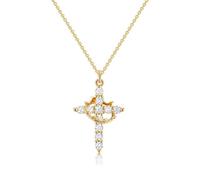 Dryxog Gold-Plated Paved Cross Necklace with Twisted Crown, Rotating Zircon, Elegant Cross Pendant Chain, Fashionable Gold Chain, Fashion Jewellery, Cross Symbol, Christening Gifts for Women