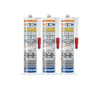 Dryzone Anti-Mould Silicone Sealant Clear (310 ml, 3 Pack)- Waterproof, Premium Sanitary-Grade Low-Odour, Low VOC Sealant for Bathroom and Kitchen