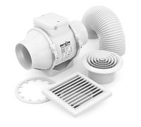 Dryzone In-Line Extractor Fan Kit with Timer (100mm, White) | For Lofts or Ceiling Voids | Includes External & Internal Vents, Flexible Ducting