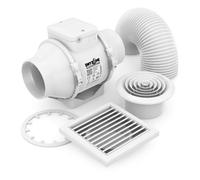 Dryzone In-Line Extractor Fan Kit With Timer (100mm, White) For Lofts Or Ceiling Voids Includes External & Internal Vents & Duct