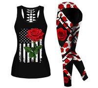 DRZHEAM Women 2 Piece Casual Sweatsuit Skull Outfits Printed Tank Tops Yoga Leggings Jogger Sets Activewear