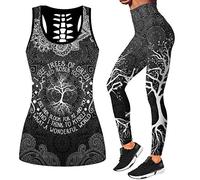 DRZHEAM Women’s Sugar Skull Yoga Outfits for Women 2 Piece Sets, Halloween Sleeveless Tank Tops Leggings Workout Activewear for Girls
