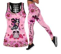DRZHEAM Women’s Sugar Skull Yoga Outfits for Women 2 Piece Sets, Spring Sleeveless Tank Tops Leggings Workout Activewear for Girls