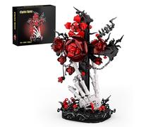 DRZYJ Gothic Rose Cross Building Set for Adults, 598PCS Dark Red Rose Bouquet Blocks with Skeleton Hand, Halloween Desk Decor, Romantic Gothic Gift for Teens 14+ and Collectors