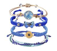 DS 4 Bead Bracelets for Teenage Girls Dainty Cute Cartoon Butterfly Daisy Eternal Flower Beads Bracelets Set for Women Girls Elastic Bracelet Adjustable Gift from, Adjustable, Rope + alloy + glass, No