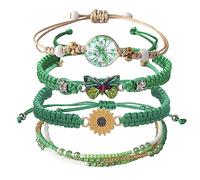 DS 4 x Bead Charm Bracelets for Teen Girls Petite Cute Cartoon Butterfly Daisy Eternal Flower Bead Bracelets Set for Women Girls Adjustable Stretch Bracelet
