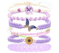 DS 6PCS String beads Charm Bracelets for Teen Girls Handmade Braided Rope Butterfly daisies Eternal flower Boho Surfer Bracelet for women Adjustable friendship Stretch birthday jewelry Gift Friends