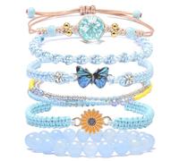 DS 6PCS String beads Charm Bracelets for Teen Girls Handmade Braided Rope Butterfly daisies Eternal flower Boho Surfer Bracelet for women Adjustable friendship Stretch birthday jewelry Gift Friends