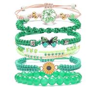 DS 6PCS String beads Charm Bracelets for Teen Girls Handmade Braided Rope Butterfly daisies Eternal flower Boho Surfer Bracelet for women Adjustable friendship Stretch birthday jewelry Gift Friends
