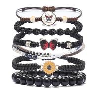 DS 6PCS String beads Charm Bracelets for Teen Girls Handmade Braided Rope Butterfly daisies Eternal flower Boho Surfer Bracelet for women Adjustable friendship Stretch birthday jewelry Gift Friends