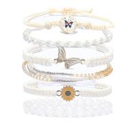 DS 6PCS String beads Charm Bracelets for Teen Girls Handmade Braided Rope Butterfly daisies Eternal flower Boho Surfer Bracelet for women Adjustable friendship Stretch birthday jewelry Gift Friends