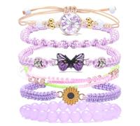 DS 6PCS String beads Charm Bracelets for Teen Girls Handmade Braided Rope Butterfly daisies Eternal flower Boho Surfer Bracelet for women Adjustable friendship Stretch birthday jewelry Gift Friends