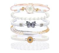 DS 6PCS String beads Charm Bracelets for Teen Girls Handmade Braided Rope Butterfly daisies Eternal flower Boho Surfer Bracelet for women Adjustable friendship Stretch birthday jewelry Gift Friends