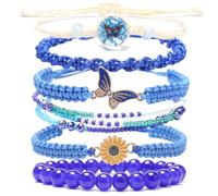 DS 6PCS String beads Charm Bracelets for Teen Girls Handmade Braided Rope Butterfly daisies Eternal flower Boho Surfer Bracelet for women Adjustable friendship Stretch birthday jewelry Gift Friends
