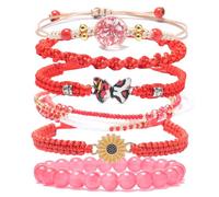 DS 6PCS String beads Charm Bracelets for Teen Girls Handmade Braided Rope Butterfly daisies Eternal flower Boho Surfer Bracelet for women Adjustable friendship Stretch birthday jewelry Gift Friends