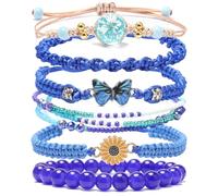 DS 6PCS String beads Charm Bracelets for Teen Girls Handmade Braided Rope Butterfly daisies Eternal flower Boho Surfer Bracelet for women Adjustable friendship Stretch birthday jewelry Gift Friends