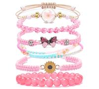 DS 6PCS String beads Charm Bracelets for Teen Girls Handmade Braided Rope Butterfly daisies Eternal flower Boho Surfer Bracelet for women Adjustable friendship Stretch birthday jewelry Gift Friends