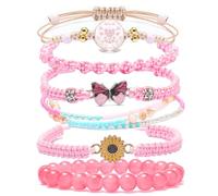 DS 6PCS String beads Charm Bracelets for Teen Girls Handmade Braided Rope Butterfly daisies Eternal flower Boho Surfer Bracelet for women Adjustable friendship Stretch birthday jewelry Gift Friends
