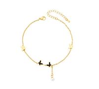 DS Ankle bracelets for women14K Gold Plated Beach Dainty Cute Tiny Adjustable Stainless steel Butterfly pearl ankle bracelets Personalized Foot chain Jewelry Gifts for Wife, Stainless Steel