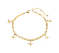 DS Ankle bracelets for women14K Gold Plated Beach Dainty Cute Tiny Adjustable Stainless steel Butterfly pearl ankle bracelets Personalized Foot chain Jewelry Gifts for Wife, Stainless Steel