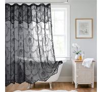 DS BATH Black Lace Shower Curtain with Attached Valance, Vintage Floral Sheer Shower Curtain for Bathroom, 72" W x 72" H