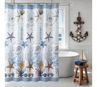 DS BATH Extra Long Coastal Seashell Fabric Shower Curtain, Under The Sea Beach Ocean Theme Shower Curtain with Starfish & Coral, Waterproof Blue Nautical Decorative Bathroom Curtains, 72" W x 84" H