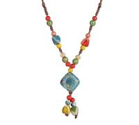 DS Boho Beaded Necklace for Women African Tribal Beads and Colorful Ceramic Adjustable Boho Jewelry Long Thick with Gift Box Vintage Handmade Fashion Necklace, adjustable, Rope & Ceramic, Not a