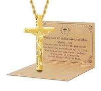 DS Christian Cross Necklace for Men Women-18K Gold Stainless Steel Crucifix Necklaces with Inspirational Bible Verse Religious Gift for Prayer Faith Jesus/God-Catholic Christian Pendant Jewelry, L