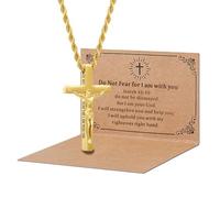 DS Christian Cross Necklace for Men Women-18K Gold Stainless Steel Crucifix Necklaces with Inspirational Bible Verse Religious Gift for Prayer Faith Jesus/God-Catholic Christian Pendant Jewelry, S