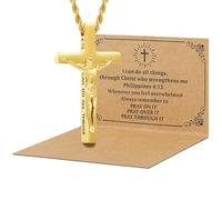 DS Christian Cross Necklace for Men Women-18K Gold Stainless Steel Crucifix Necklaces with Inspirational Bible Verse Religious Gift for Prayer Faith Jesus/God-Catholic Christian Pendant Jewelry, L