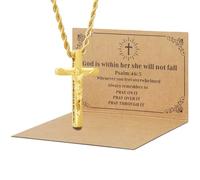 DS Christian Cross Necklace for Men Women-18K Gold Stainless Steel Crucifix Necklaces with Inspirational Bible Verse Religious Gift for Prayer Faith Jesus/God-Catholic Christian Pendant Jewelry, S