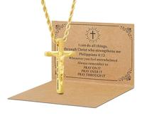 DS Christian Cross Necklace for Men Women-18K Gold Stainless Steel Crucifix Necklaces with Inspirational Bible Verse Religious Gift for Prayer Faith Jesus/God-Catholic Christian Pendant Jewelry, S
