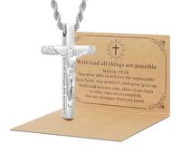 DS Cross Necklace for Men Christian Jesus Bible Verse Cross chain Pendant Stainless Steel faith Necklaces For her Religious prayer crucifix Jewelry Gift, adjustable, Stainless Steel, No Gemstone