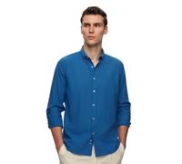 D'S DAMAT Linen Look Shirt, Long Sleeve Plain, Classic Shirt, Regular Fit, Classic Collar, Shirt for Business Man, Gift for Men, Dress Shirt, Formal Button Up, for Wedding Party | Saks Blue - m