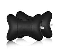 ds. distinctive style Car Neck Pillow 2 Pieces PU Leather Travel Pillow for Head Rest with Buckle Neck Support for Car Seat - Black