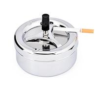 ds. distinctive style Round Push Down Ashtray with Spinning Tray Metal Cigarette Ash Tray Large 5.2 Inches Home Ashtray for Outside Patio - Silver