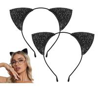 ds. distinctive style Sparkly Glitter Cat Ears Headdress for Women - Adjustable Black Cat Ears Headband for Cosplay Halloween Party Gift