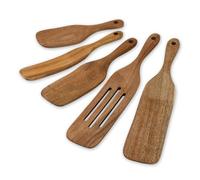 ds. distinctive style Wooden Spurtle Kit 5 Pieces Teak Wood Spoons Kitchen Tools for Nonstick Cookware, Salad Strainer and Making Cake