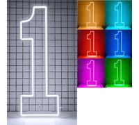 DS&DV 2.5FT Led Neon Number 1 Light Sign,Color-Changing Neon One with Stand Up Base for 1st Party Decoration (Color-changing, Number 1)