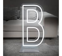 DS&DV 76cm Letter B Light Sign, Dimmable White LED Neon Sign with Free Stand Up Base, DIY Customizable Alphabet Signs for Birthday Anniversary Wedding Party Home Bar Decor (Letter B)