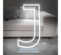 DS&DV 76cm Letter J Light Sign, Dimmable White LED Neon Sign with Free Stand Up Base, DIY Customizable Alphabet Signs for Birthday Anniversary Wedding Party Home Bar Decor (Letter J)