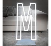 DS&DV 76cm Letter M Light Sign, Dimmable White LED Neon Sign with Free Stand Up Base, DIY Customizable Alphabet Signs for Birthday Anniversary Wedding Party Home Bar Decor (Letter M)