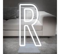 DS&DV 76cm Letter R Light Sign, Dimmable White LED Neon Sign with Free Stand Up Base, DIY Customizable Alphabet Signs for Birthday Anniversary Wedding Party Home Bar Decor (Letter R)