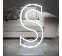DS&DV 76cm Letter S Light Sign, Dimmable White LED Neon Sign with Free Stand Up Base, DIY Customizable Alphabet Signs for Birthday Anniversary Wedding Party Home Bar Decor (Letter S)